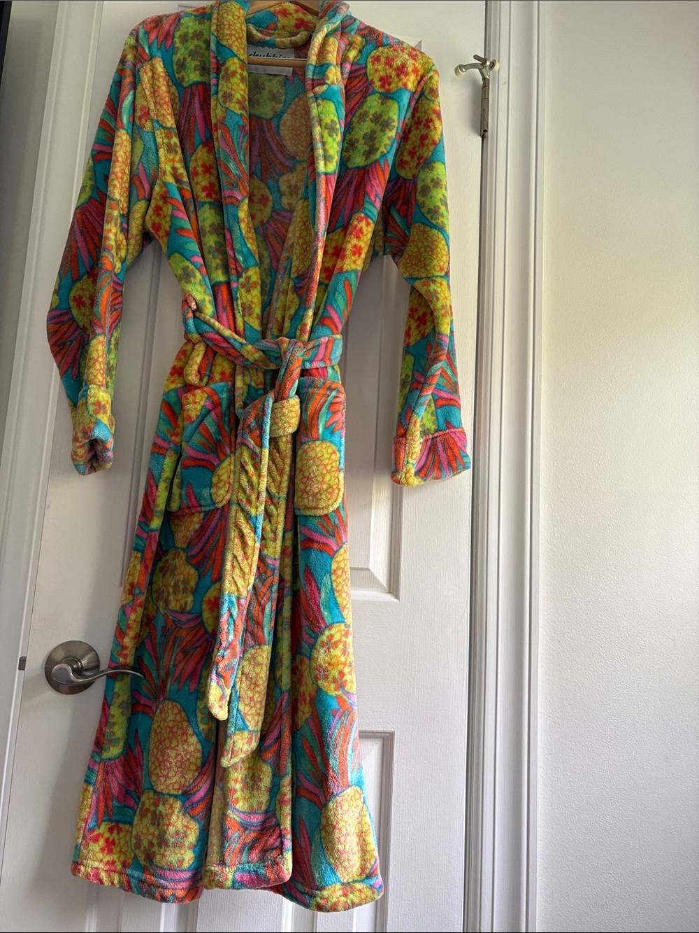 chubbies Teal Pineapple-Print Tie-Waist soft  Velour Robe